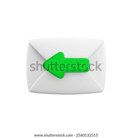 Vector cartoon 3d envelope with left green arrow. Realistic 3d render electronic letter reply icon, email send, message sync sign, Forward mail symbol for social media, mail app.