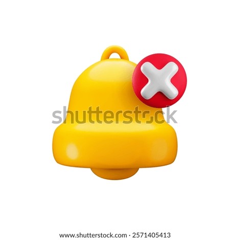 Vector cartoon 3d silent mode notification icon. Cute realistic render of yellow bell and x cross in red circle. Warning sign, sound turn off, crossed bell concept. Quiet reminder 3d icon for web, app