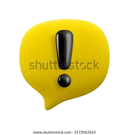 Vector cartoon 3d attention message icon. Cute realistic render of yellow speech bubble with black exclamation mark. Important message, danger warning sign, problem notice popup for mobile app, web