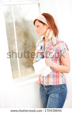 Cleaning: Cleaning Woman Looking Outside.