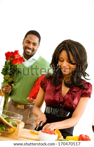 Valentine\'s Day: Woman Works On Special Holiday Meal.