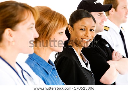 Occupations: Line Up of Cheerful People In Various Jobs