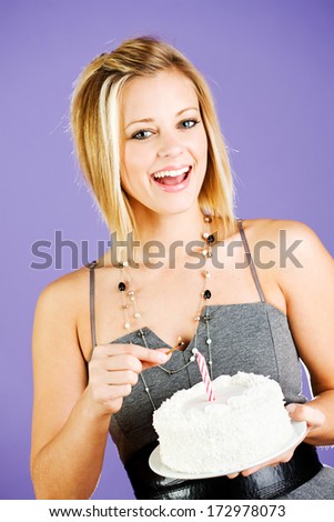Cake: Excited Woman With Birthday Cake