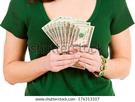 St. Patrick\'s Day: Woman Holding Fanned Out Money