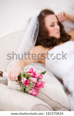 Bride: Tired Bride Takes a Break on Couch