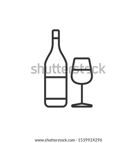 Wine bottle with wine glasses outline icon, modern minimal flat design style, Stock vector illustration isolated on white background.