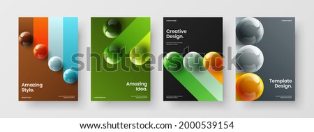 Bright 3D orbs handbill layout collection. Modern annual report A4 design vector illustration composition.
