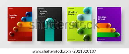 Multicolored annual report A4 design vector template collection. Unique 3D balls banner layout set. Foto stock © 