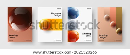Modern 3D balls company identity layout composition. Fresh leaflet design vector illustration set.