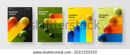 Creative 3D balls company identity template bundle. Colorful brochure A4 design vector illustration composition.
