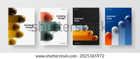 Isolated flyer A4 design vector template composition. Simple realistic balls cover concept set.