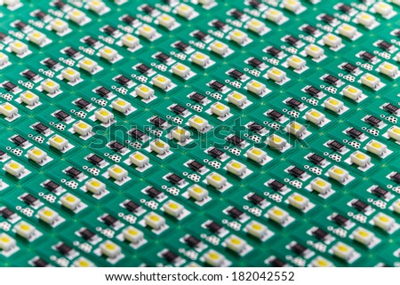 SMD LED on Green PCB, LED lighting, Illumination Elements for Electronic Devices and Industrial Applications, Serial Production PCB Assembly