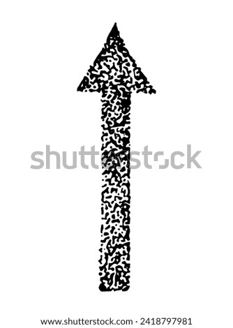 A straight line pointing up, vector illustration in doodle style and sketch technique, dotwork, tattoo, sticker for design and decoration, black dots on a white background