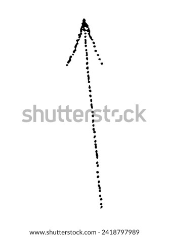 A straight line pointing up, vector illustration in doodle style and sketch technique, dotwork, tattoo, sticker for design and decoration, black dots on a white background