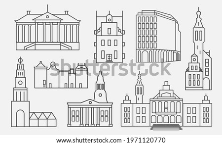 Groningen Famous building and cityscape illustration