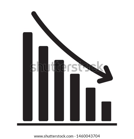 Statistics icon flat design. Growth down statistics line style icon design. Growth down statistics icon symbol. Statistics icon with arrow. Vector illustration.