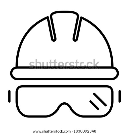 Safety helmet and glasses icon in modern outline style design. Vector illustration isolated on white background.