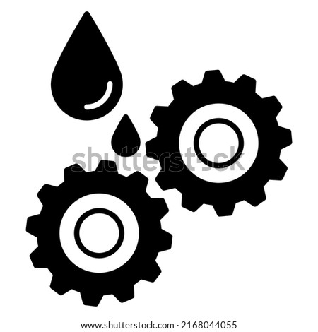 Lubricant oil drop and gear icon in modern silhouette style design. Vector illustration isolated on white background.