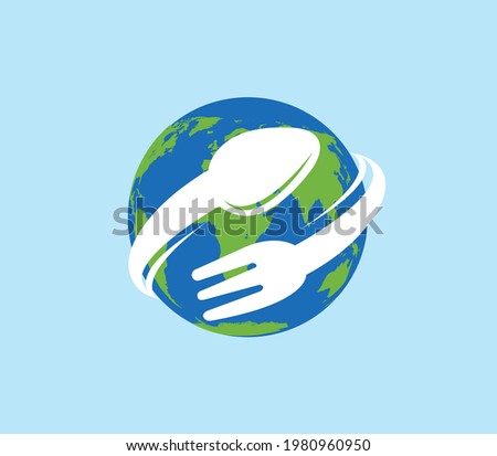 World food day concept. globe and dish spoon with a fork. vector illustration 