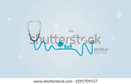 World Health Day Concept. Stethoscope with Happy Family. Doctor day. vector illustrations