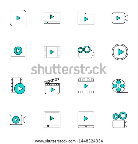 multimedia, film, video player, movie filled line blue icons set vector illustration. creative simple icons set