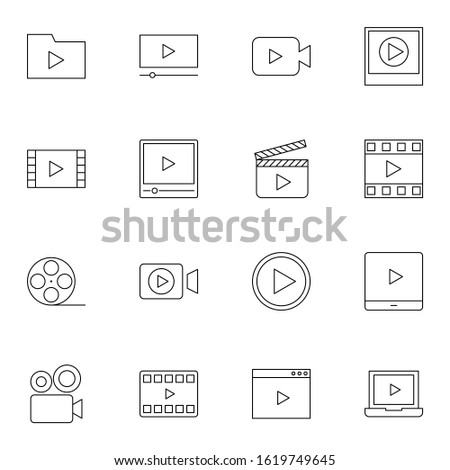video player and media player icon set. simple video recorder thin outline icon sign concept. vector illustration. 