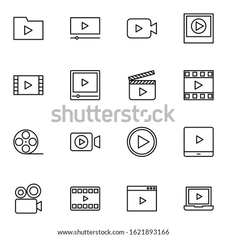 video player and media player icon set. simple video recorder outline icon sign concept. vector illustration. 