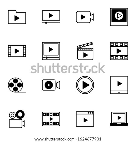 video player and media player icon set. simple video recorder solid outline icon sign concept. vector illustration. 