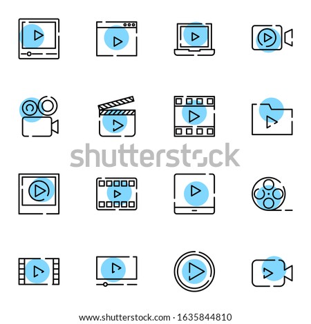 video player and media player icon set. simple video recorder colored outline icon sign concept. vector illustration. 