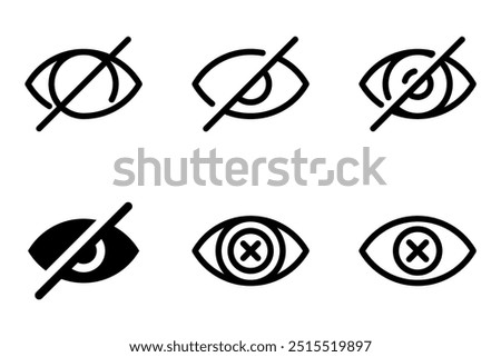 closed eye, eye slash, hide icon symbol vector template collection