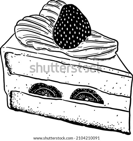 Strawberry Shortcake Cafe dessert menu Hand drawn line art illustration