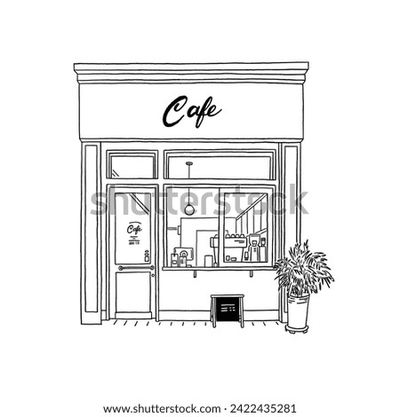 Cafe restaurant Front shop sketch Hand drawn line art Illustration 