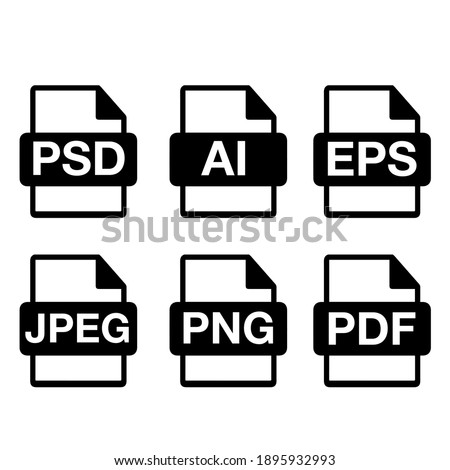 psd, ai, eps, jpeg, png, pdf file icons on simple white background.