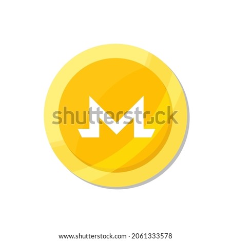 Golden monero coin. Crypto currency blockchain coin monero symbol isolated on white background. Vector illustration.