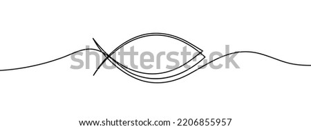 Christian fish symbol. Jesus fish icon religious sign. God Christ logo illustration. One continuous line drawing. Vector illustration