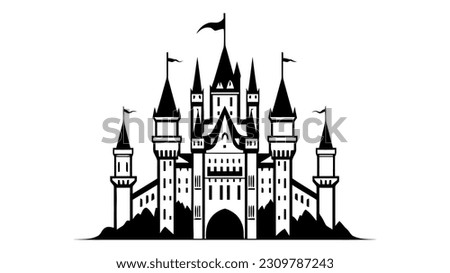 Vector black castle icon, logo. Vector illustration isolated on white background.