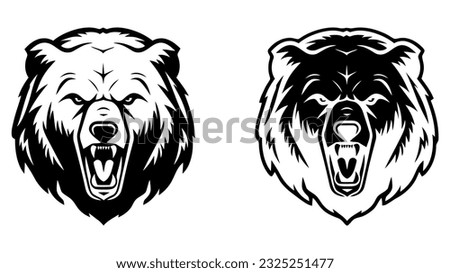 Bear head illustration, logo. Vector drawing of bear on white background