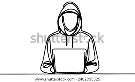 One continuous line of a Computer Hacker. Thin Line Illustration vector concept. Contour Drawing Creative ideas.