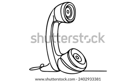 Line drawing handsetcell. Single draw phone icon, line art contact us concept, telephone continuous monoline drawing, one outline lineart logo, handset linear vector illustration