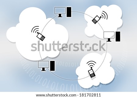Electronic Devices connected to cloud server. Cloud computing concept