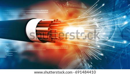 Optical fiber cable with binary cods. 3d illustration 	 Foto d'archivio © 