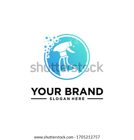 logo for the cleaning services with the concept of foam and water symbols as well as hygiene sprays and mountains as a fresh natural symbol