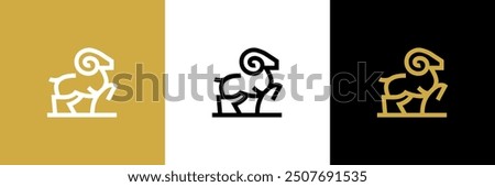 rams outdoor standing in cliff and mountain with black color and white background logo icon designs vector