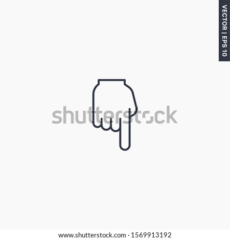 Pointing down, linear style sign for mobile concept and web design. Symbol, logo illustration. Pixel perfect vector graphics