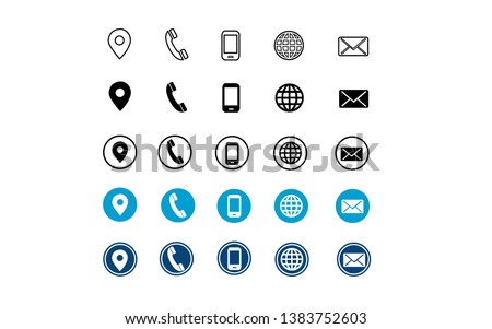 5 different style contact information icon set all are 25 icons in vector format
