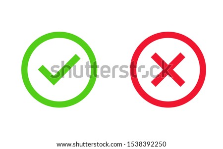 Check mark and cross or x icon in flat style. Yes no symbol for computer website, app, logo in vector format