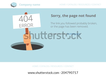 Human hand shows from hole a message about Page not found Error 404