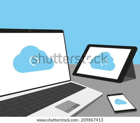 Laptop, tablet pc and smartphone with cloud sync.