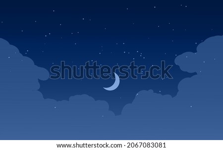 Night blue sky background with cloud, moon and stars