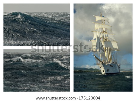 Storm and sailing ship